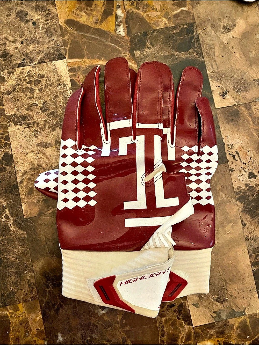 Under Armour HighLight Men's Red & White XL WR Temple Football Gloves